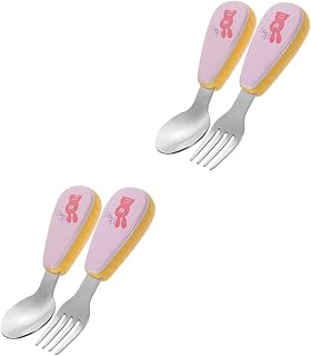Totority 2 Conjuntos De Garfo E Colher Para Crianças Ternos Para Bebês Talheres Para Crianças Talheres Para Crianças Colher De Arroz Colher Para Comer Colher De Aço Inoxidável Garfo