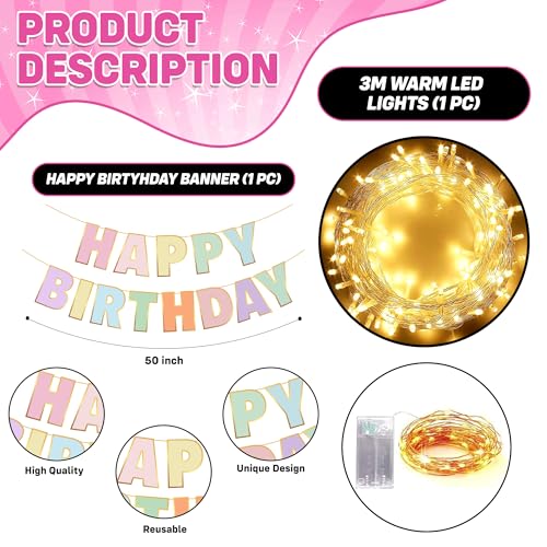 Image of Party Propz Rainbow Theme Happy Birthday Banner For Kids - 2pcs Happy Birthday Jumbo Size Letters Banner with 3M Warm Lights, Brthday Decoration Banner for Boys & Girls (Cardstock)