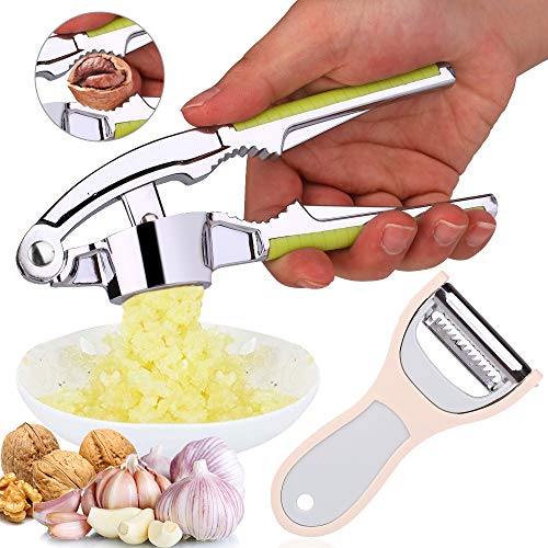 Garlic Press,Stainless Steel  Garlic Mincer(Nut Press) With Peeler(2 in 1) for Kitchen,Garlic,Apple,Potato,Vegetable,Easy Clean