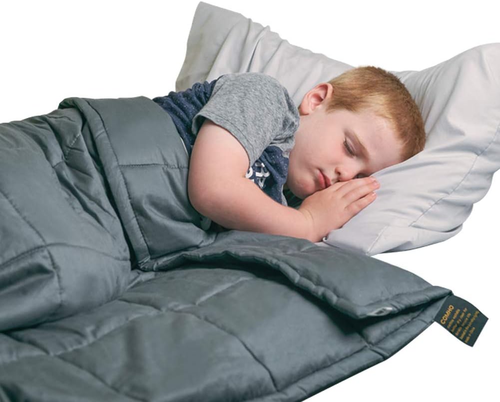 COMHO Weighted Blanket for Kids 7 lbs,41"x60" Grey Material with Glass Beads