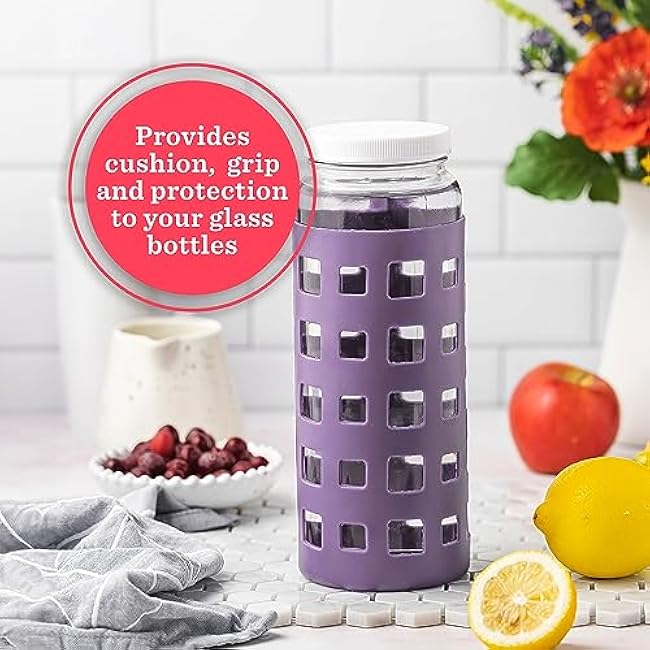 Silicone Glass Water Bottle Sleeves - 4-Pack of Protective Holders 32 oz Capacity - Anti-Slip Protection for Beverage Containers - Insulating Carriers for Smoothies and Juices (Desert Sunset Pinks)