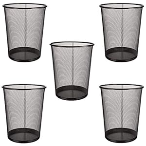 Mülleimer | schwarzer Papierkorb für die Küche, das Büro oder das Zimmer | Metalldrähte | 24 x 27 cm | EUROXANTY | 10 L | 5 Stücke