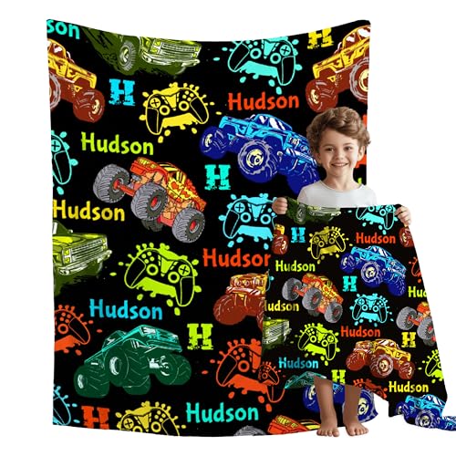 Personalized Custom Colorful Game Truck Name Blanket for Boys & Girls, Soft Cozy Swaddle Newborn Receiving Blanket with Name, Christmas Birthday Gift 30''x 40''