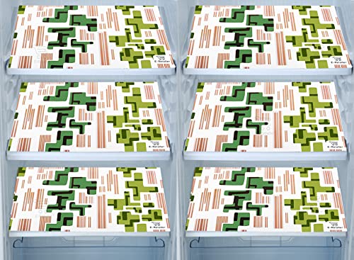 Image of Polyester 3-Layered Fridge Top Cover /Refrigerator Cover with Utility Pockets and Set of 6 Pc Fridge Mats (Color-Green, Size-39x21 Inch)