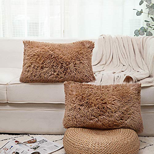 Image of Lumbar Faux Fur Throw Pillow Covers for Couch Decorative Pillows 12x20