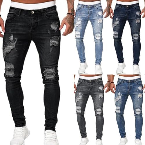 Men's Slim-fit Jeans with Elastic Holes and Pockets Y2k Hip-hop Pencil Pants with Skinny Pants3