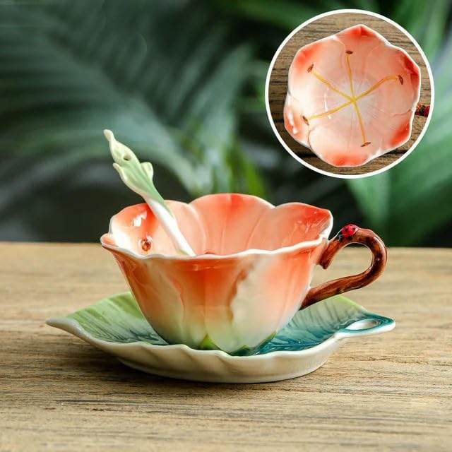 Colcolo Tasse à Thé Et Soucoupe En Porcelaine 180ml - Motif Floral Romantique Vintage Avec Bordure Dorée, Élégante Pour Café Et Cadeaux