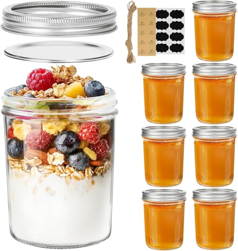 Image of ComSaf Wide Mouth Mason Jars 16oz - 8 Pack, Pint Mason Jars with Lids and Seal Bands, Glass Canning Jars for Pickling, Jam, Jelly, Honey, Salad, Desert, Shower Wedding Favors, DIY Candles Decor