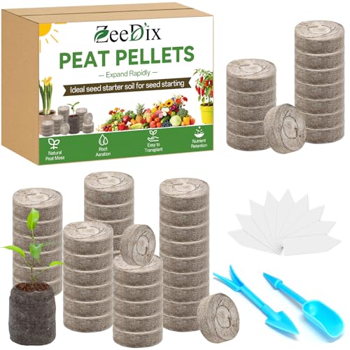 ZeeDix 50 Pcs 40mm Peat Pellets Seed Starter Soil Pods Plugs for Vegetable,...