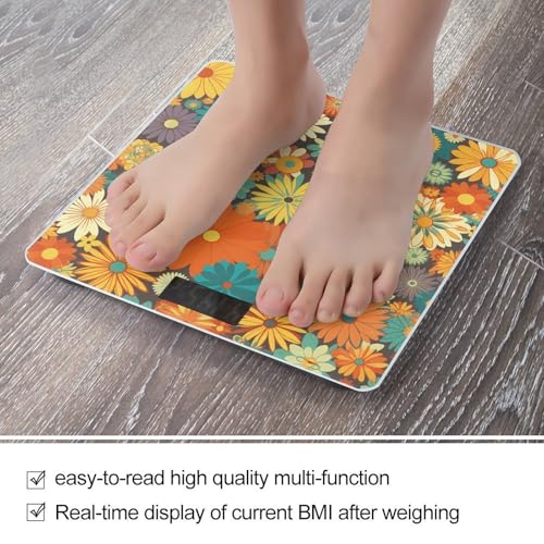 Báscula digital para baño con patrón floral y vidrio templado miniatura 5