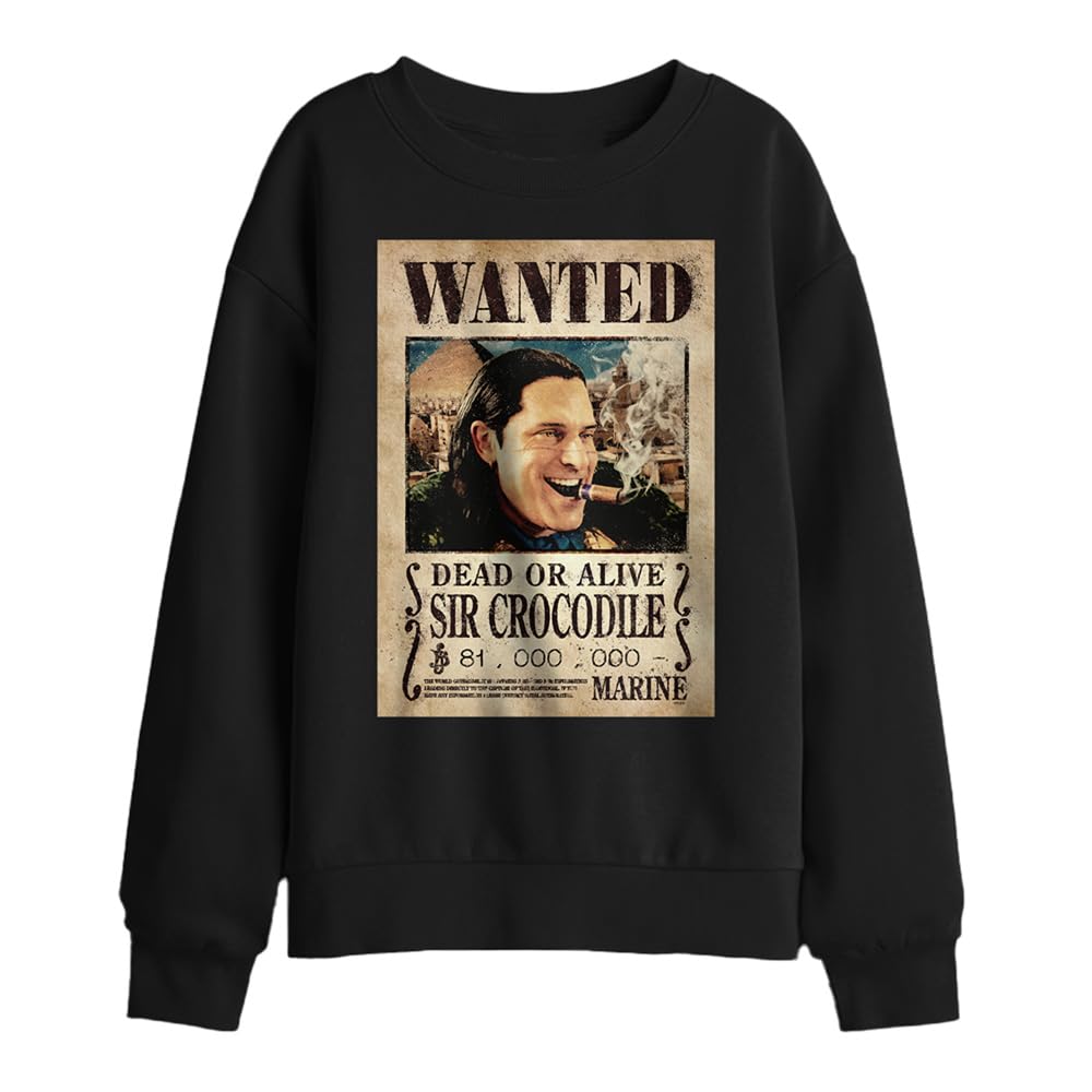 One Piece Sir Crocodile Pirate Wanted Poster Kids Sweatshirt, Black, 5-6Y