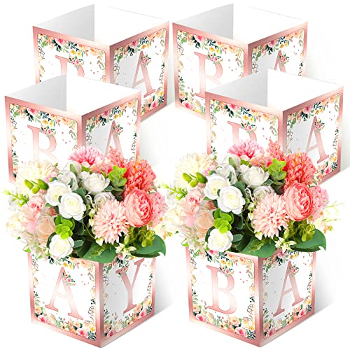 Image of Bucherry 6 Pcs Baby Shower Centerpiece Boxes with 'Baby' Letters Flower Boxes Tables Decoration for Girl Baby Shower, Birthday, Gender Reveal Party Favors(Pink,Pink Floral)