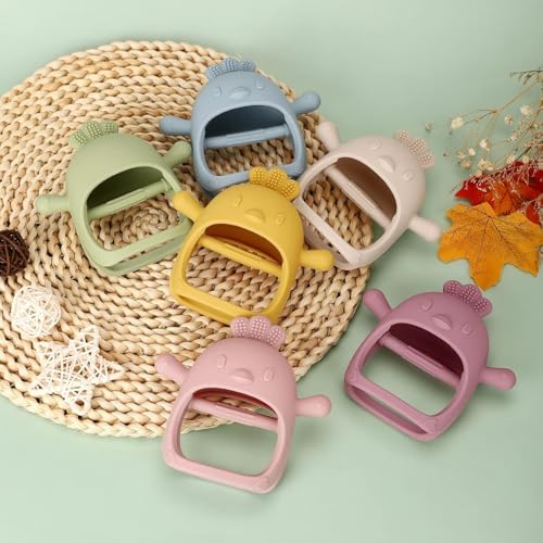 Image of PandaEar Silicone Baby Teething Toys| Baby Hand Teether Mitten for Sucking Needs| Chew Toys Hand Pacifier for Soothing Teething Pain Relief (Rattle Penguin Beige)