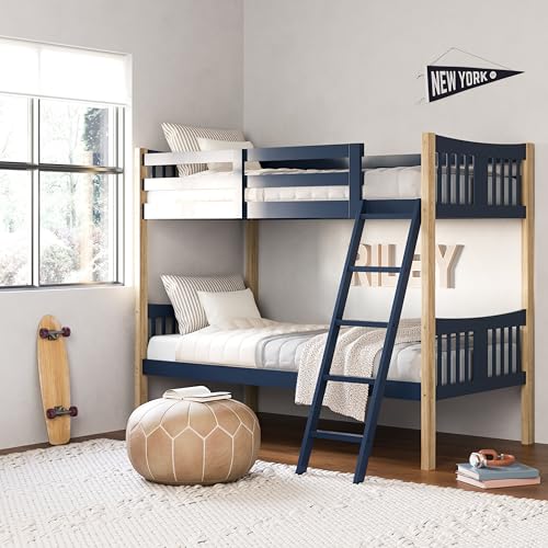 Storkcraft Caribou Twin-Over-Twin Bunk Bed (Midnight Blue with Natural)