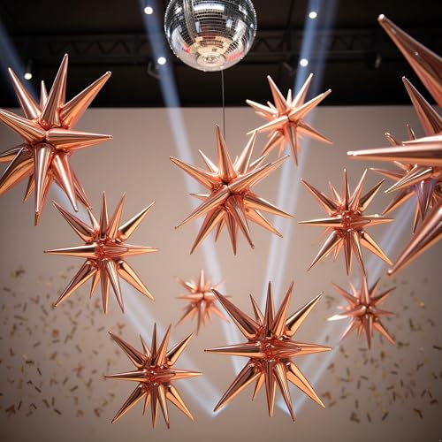 Image of 6 pcs 22Inch 4D Large Foil Balloons Rose Gold Metallic Star for 70s Disco Dance Birthday Graduation New Year (Rose Gold Star 6pcs)