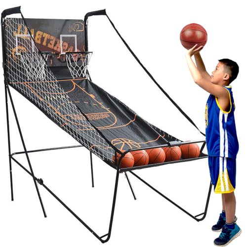 Jeu d'arcade de basketball double tir avec panier pliable et balles incluses