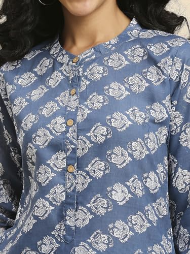 Image of RIANKSHIKA Rayon Weaved Fabric printed Round Neck Style with Buttons A-Line Kurti for Women and Girls - 3 /4 Sleeve Women's Kurta