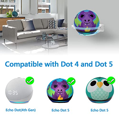 Image of GEEKRIA Acrylic Wall Mount Compatible with 2022 Echo Dot 5th Gen / 4th Gen, 5th Gen with LED Clock & Alexa, Stable and Easy Installation Speaker Mount Stand Protector (Clear)