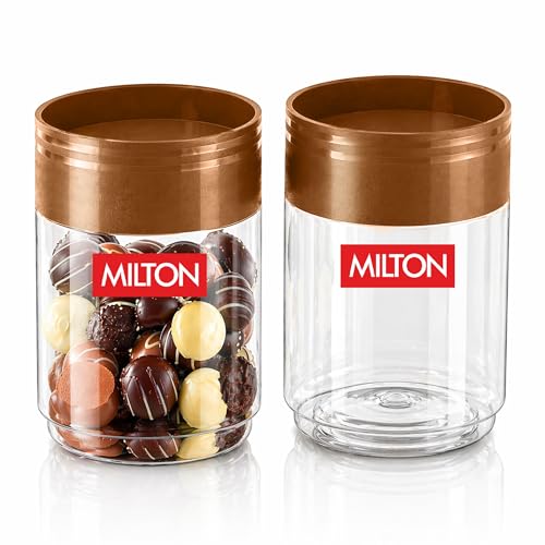 Image of MILTON Stack IT 500 Airtight Kitchen Jars Set of 2 I Food Grade Plastic Kitchen Storage and Containers I Transparent, Stackable & Unbreakable I 360 ml each I Brown