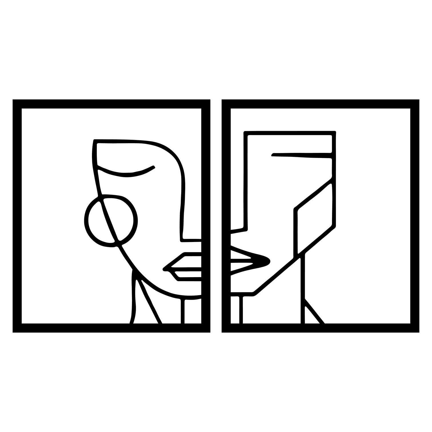 AREDEMetal Wall Decoration Abstract Faces Abstract Metal Wall Art for Bedroom, Bathroom, Living Room, Home | 83 x 49 cm | Aluminium Composite Decoration | Black