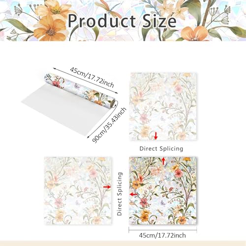 Image of XhuangTech Flower Sunroof Film Floral Rainbow Effect Static Clings Window Privacy Film Sun Protection Stained Glass Decals for Car Moonroof and Home (F815, 17.72 x 35.43 Inch)