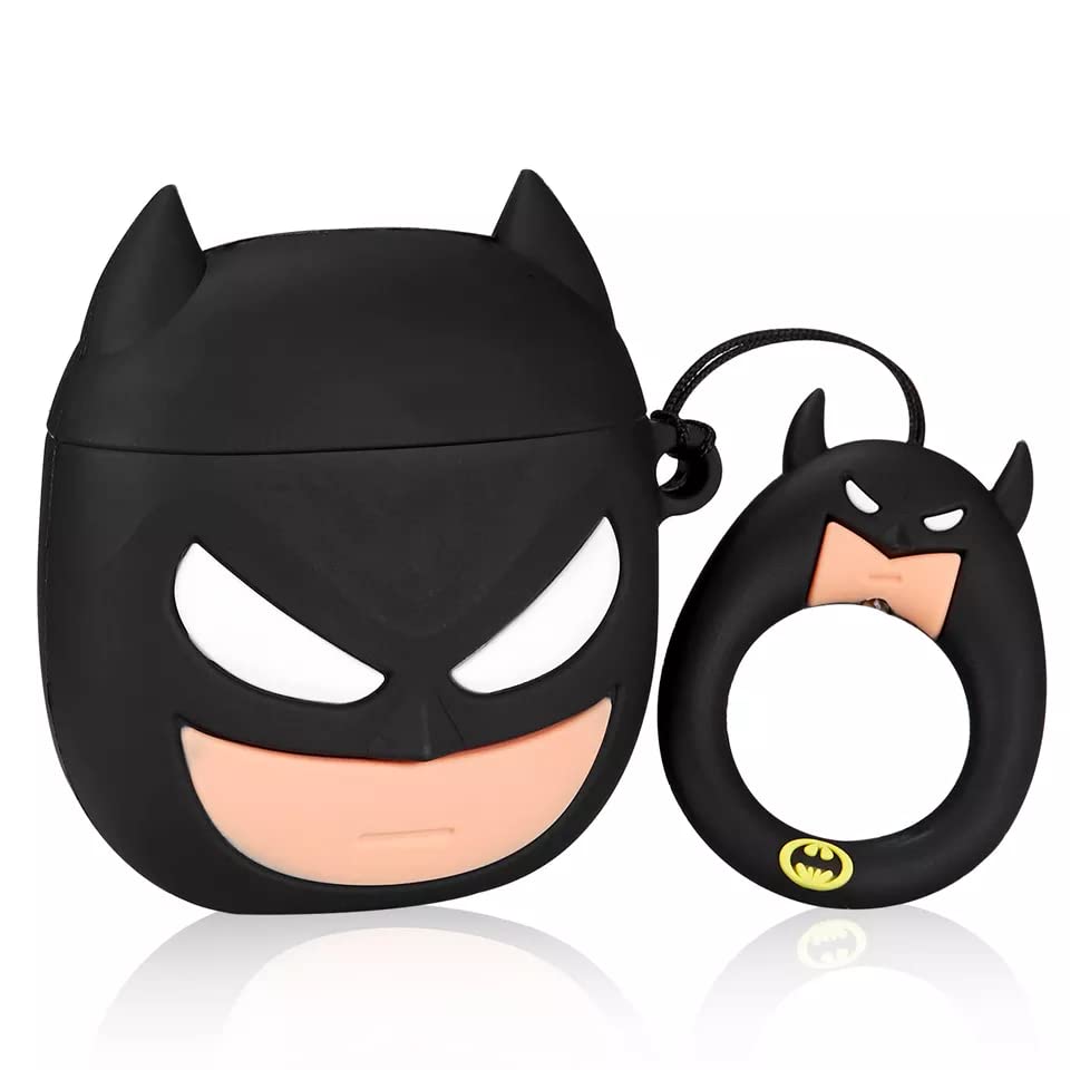 Image of PEFKO PSS121 AirPods Pro Soft Silicone Protective Case 3D Design Shockproof Case Cover with Anti-Lost Metal Keyring Compatible for Apple AirPods Pro (Batman)