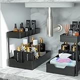 MEAFBIRD 2 Pack Under Sink Organizer, 2 Tier Bathroom Cabinet Organizer with Sliding Basket, Multi-Purpose Under Sink Organizers and Storage for Bathroom Kitchen (Black 2 L)