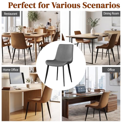 Image of Modern Dining Chairs Set of 8, PU Leather Dining Room Chairs, Upholstered Kitchen Chairs with Ergonomic Backrest & Sturdy Metal Legs, Grey