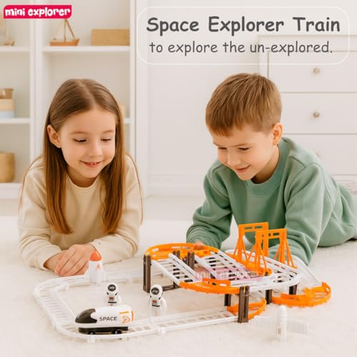 Image of Mini Explorer DIY Space Train Track Set for Kids | Assembled Space Adventure Track with Rocket, Satellite, Astronaut Figures & Spacecraft | Birthday Gift Toy for 3+ Year Old Boys & Girls