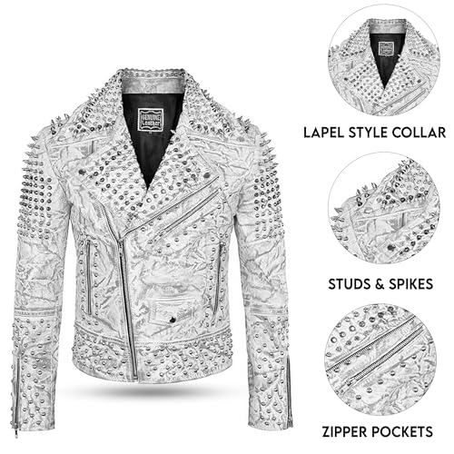 Men's Spiked Biker Jacket in Multicolor Cowhide Leather with Punk Rock Vibes3