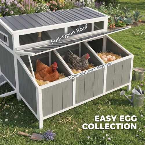 Image of PawHut Chicken Coop, Wooden Poultry Hutch for 4-6 Hens, Outdoor Hen House with Nesting Box, Weatherproof Roof and Removable Tray for Backyard, 49.2 inch x 39 inch x 40 inch, Gray
