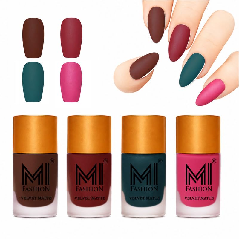 MI Fashion Matte Nail Polish Gift Sets For Holiday Glam Coffee, Red, Dark Green, Magenta 9.9ml each-image-26