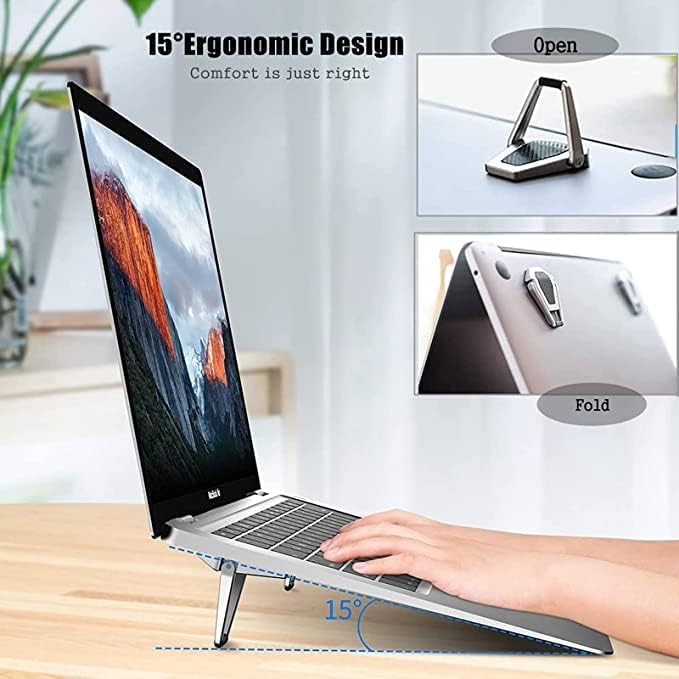 Image of Portable Laptop Stand for Desk, Foldable Aluminium Laptop Cooling Stand, Mini Invisible Laptop Riser Compatible with MacBook, Dell, HP, Lenovo, Acer - Lightweight Ergonomic Metal Stand