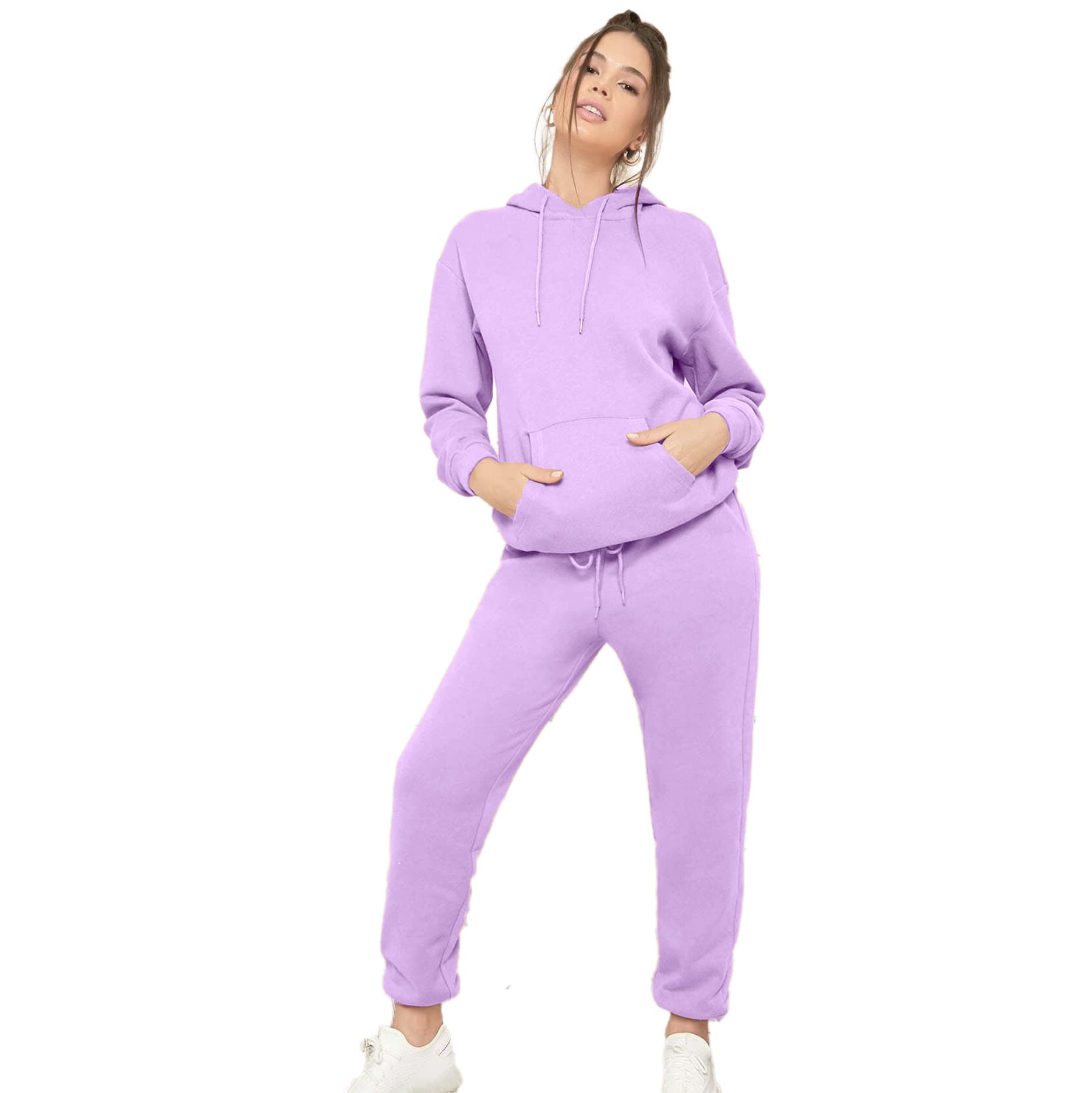 notwild Women's Cotton winter hoodie Sweatshirt Tracksuit Set with warm Jogger Sweatpants Regular wear Combo pack | lavender color |girls-hood-trackpant-a1-P |Pack Of 1-picture-40