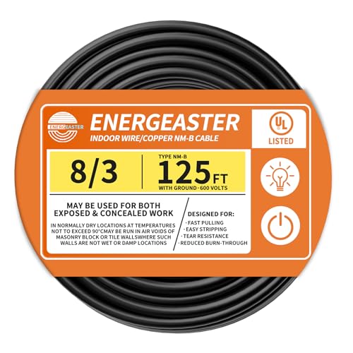 Solid Indoor 8/3 Type NM-B Pure Copper Cable 125FT White 8 AWG 3 Conductors with Ground Wire