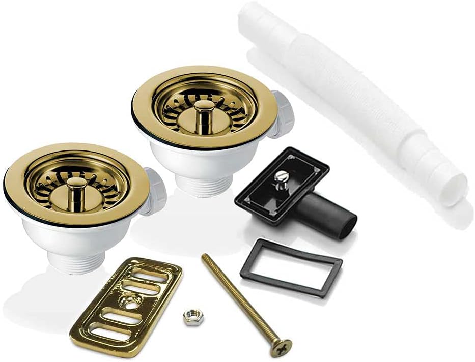 2X 90mm Gold Strainer Waste & Overflow for Astini, RAK, Rangemaster Ceramic Sink