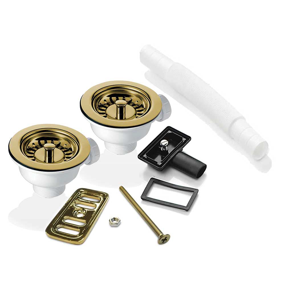 2X 90mm Gold Strainer Waste & Overflow for Astini, RAK, Rangemaster Ceramic Sink