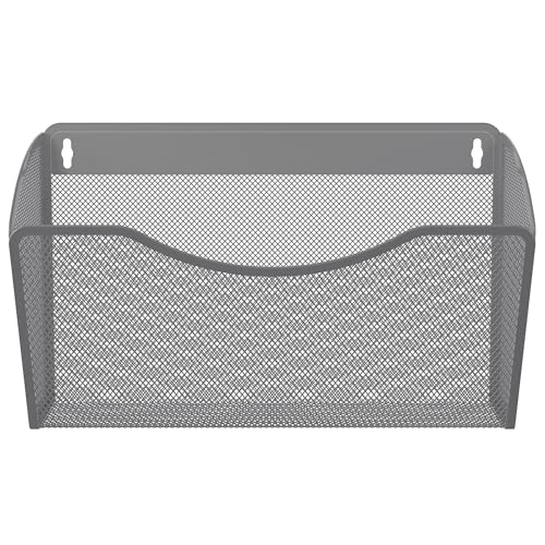EasyPAG Wall File Organizer Single Pocket Mesh Hanging File Folder Organizer for Letter/A4 Size Folders Wall Mounted Vertical Mail Holder for Paperwork, Office, Home, School, Silver