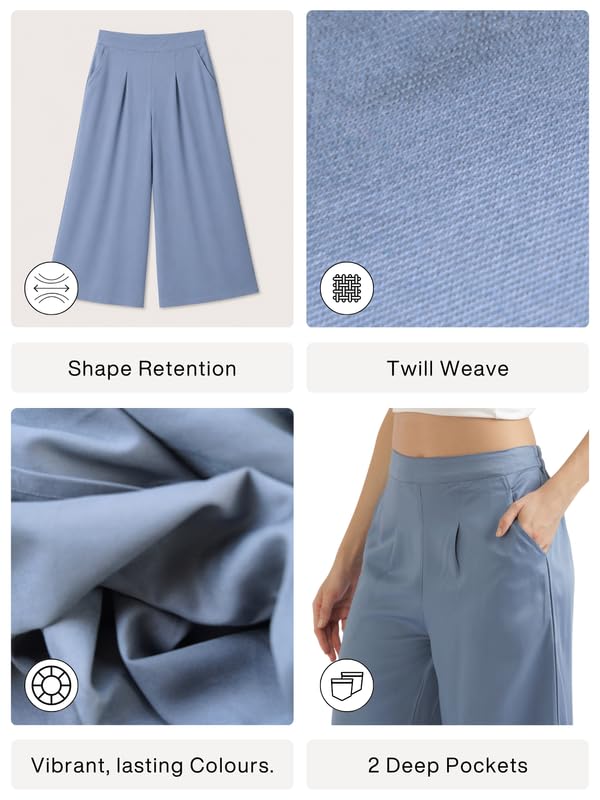 Image of SAADAA Palazzo Pants for Women Half-Elasticated Waistband | Palazzo for Women in Soft Viscose Fabric | Regular Fit with Mid Rise Waist & Deep Pockets | Versatile for Formal & Casual Wear