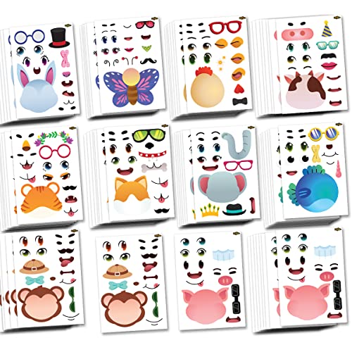PartyNow Make Your Own Stickers for Kids, Make-a-Face Stickers, 100 Pack 10 Different Zoo Animals. Pig, Monkey, Butterfly School Gift of Festival, Reward, Art Craft, Party Favors