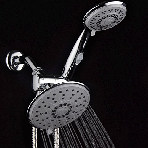 30-Setting 6 Inch Rain Shower Head With Handheld Shower Combo Featuring Patented On/Off Pause Switch By Hydroluxe - Use Each Showerhead Separately Or Both Together! Premium Chrome Finish #TOP5