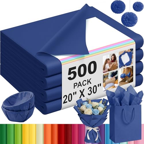 Qilery 500 Sheets Navy Blue Tissue Paper Bulk for Gift Bags 20 x 30 Inch Large Acid Free Wrapping Sheets for Summer Party Back to School Flower Bouquet Wrap Retail Packing DIY Crafts
