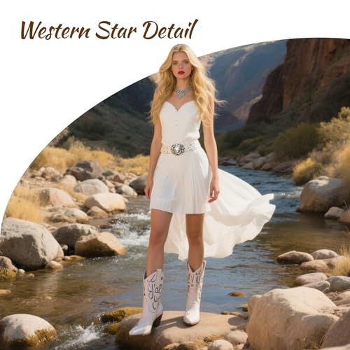 Cowboy Boots for Women Metallic Mid Calf Booties with Stars Western Cowgirl Fashion Embroidery Short Boots with Chunky Low Heel Party Shoes Cocert Outfits2