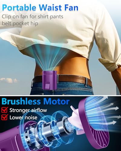 Image of Clip On Fan for Shirt Belt Pants-Mini Lightweight Portable Waist Fan Rechargeable Battery Powered,Hands Free Belt Loop Tshirt Hip