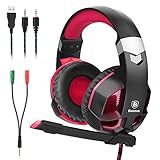 Baseus Gaming Headset for PS4, Nintendo Switch, PC, Noise Cancelling Over Ear Headphones Mic, LED Light, Soft Memory Earmuffs (Red)