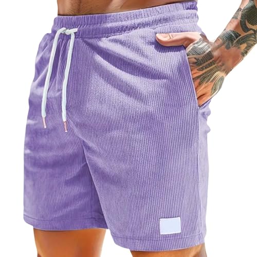 Pantalones de pana para hombre ligeros de verano: pantalones cortos de chándal para hombre con bolsillos, pantalones cortos de trabajo con cordón, pantalones cortos de tela de pierna ancha, pantalones