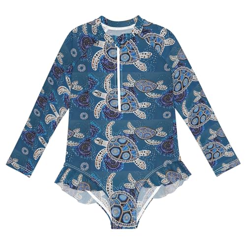Vintage Sea Turtle Girls Long Sleeve Swimsuit UPF 50+ Rashguard Swimwear One Piece Bathing Suit for 3-12 21218672