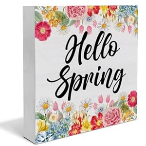 Spring Decor, Rustic Hello Spring Wood Sign Floral Art Decorations Tabletop Shelf Desk Home Decor, 5 X 5 Inches Spring Decor Rustic Hello Spring Wood Sign Floral Art Decorations Tabletop Shelf Desk Home Decor 5 X 5 Inches
