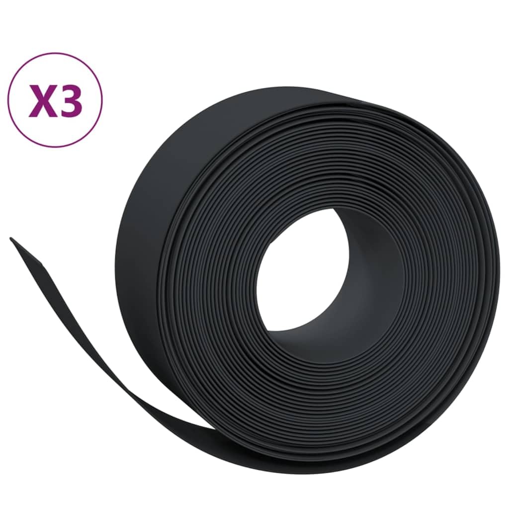 Bordes de césped flexibles, 3 piezas, negro, 10 m x 20 cm, polietileno, grosor de 2 mm, resistente a los rayos UV, impermeable, borde ligero para jardines de flores, pasillos y estanques