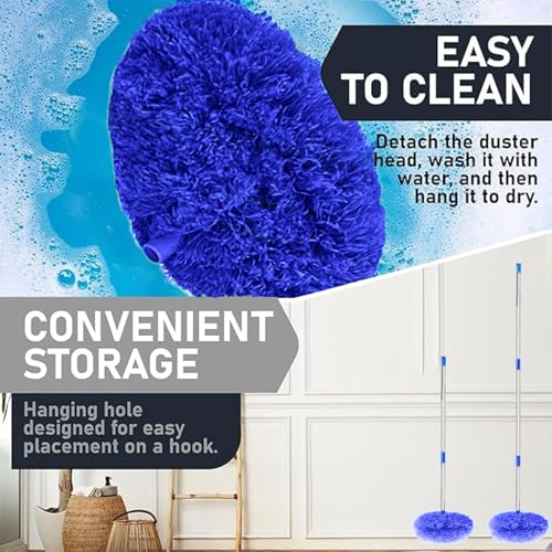 Image of Maxoshine Fan Cleaner Brush with Long Rod Flexible Fan Cleaning Mop Microfiber Dust Cleaner Foldable Duster Microfiber Duster for Cleaning of Home, Kitchen, Car (Drkblu+Yellow)